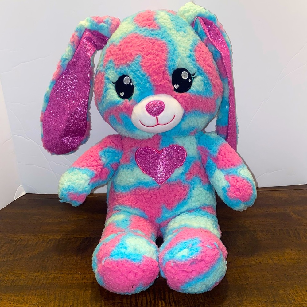 Build A Bear Spring Bunny Rabbit Blue Pink Tie Dye Pink Sparkly Ears Plush 17"